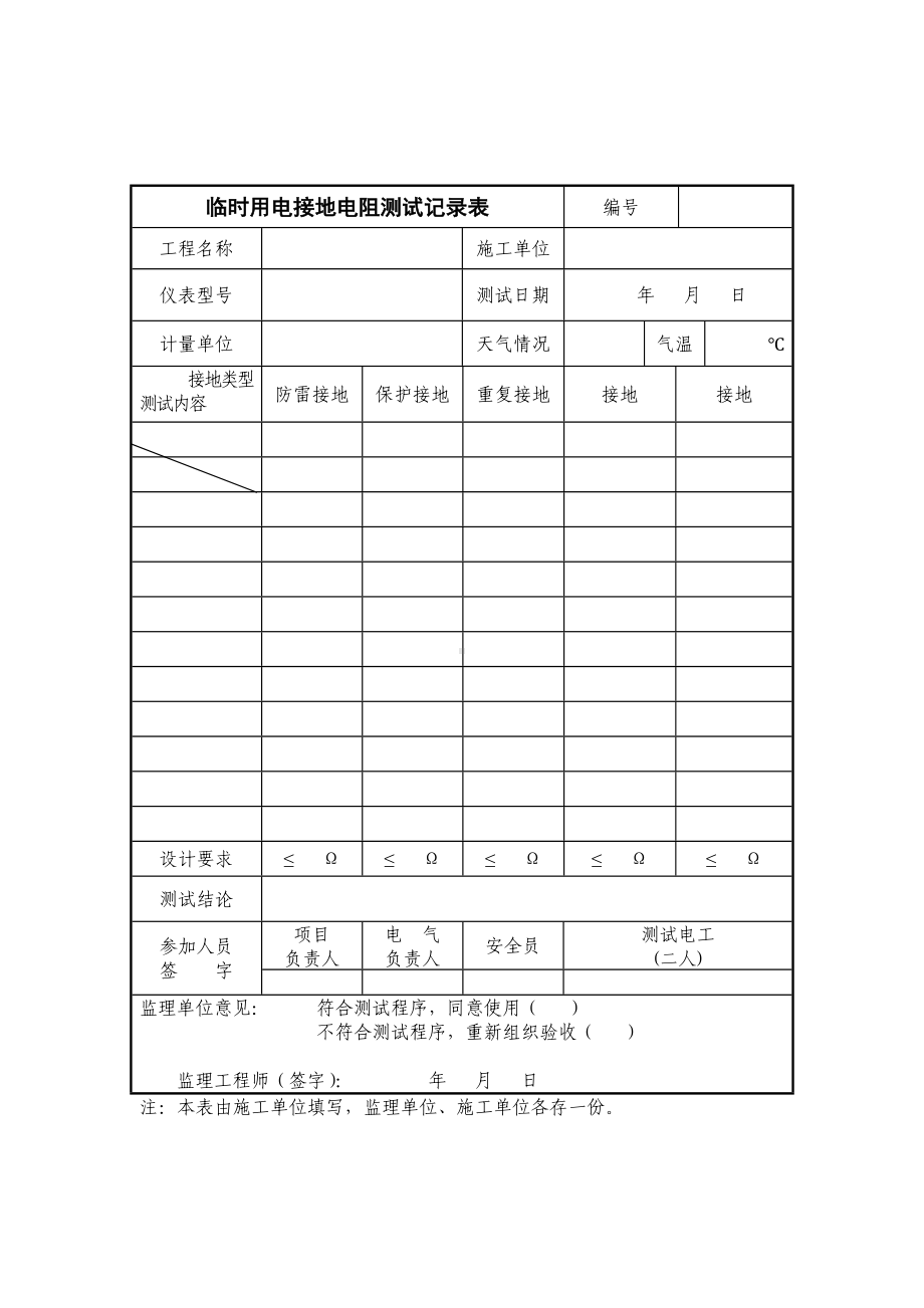 临时用电接地电阻测试记录表参考模板范本.doc_第1页