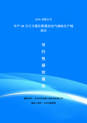 年产20万立方蒸压粉煤灰加气砌块生产线项目可行性研究报告建议书.doc