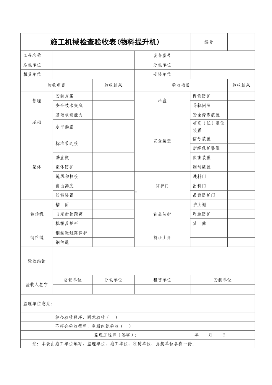 施工机械检查验收表(物料提升机)参考模板范本.doc_第1页