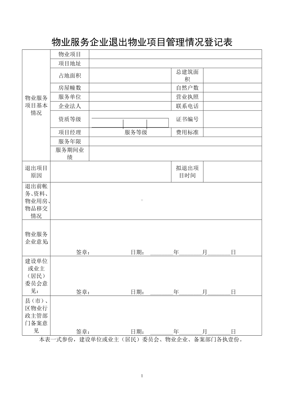 物业服务企业退出物业项目管理情况登记表参考模板范本.doc_第1页