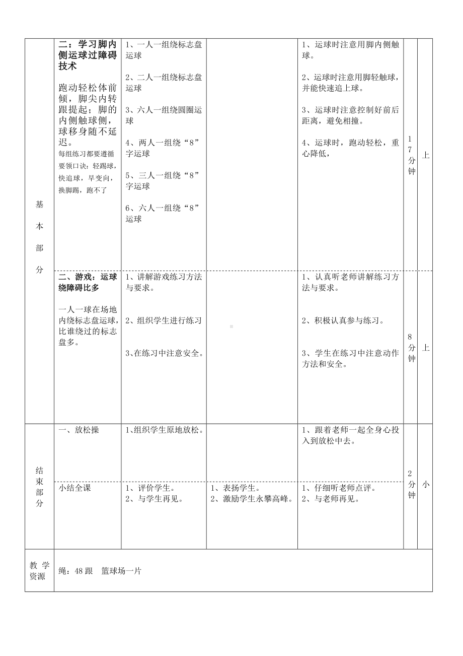 五年级（水平三）《脚内侧运球过障碍》教案参考模板范本.doc_第2页