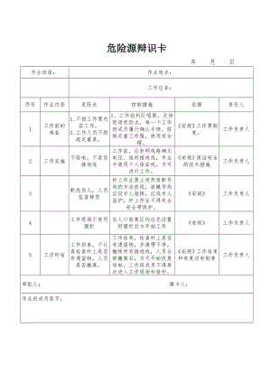 危险源辩识卡参考模板范本.doc