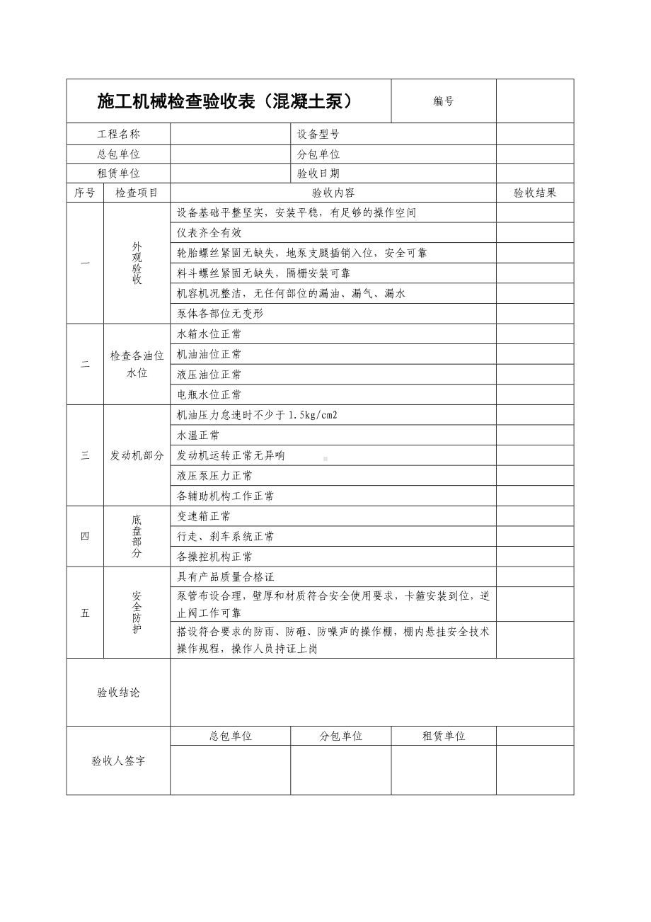 施工机械检查验收表（混凝土泵）参考模板范本.doc_第1页