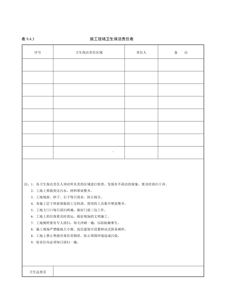 施工现场卫生保洁责任表参考模板范本.doc_第1页