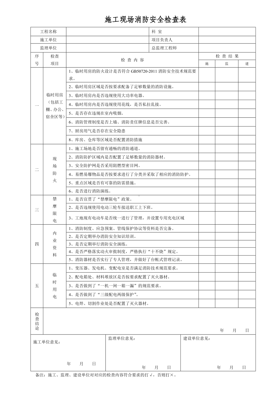 施工现场消防安全检查表参考模板范本.doc_第1页