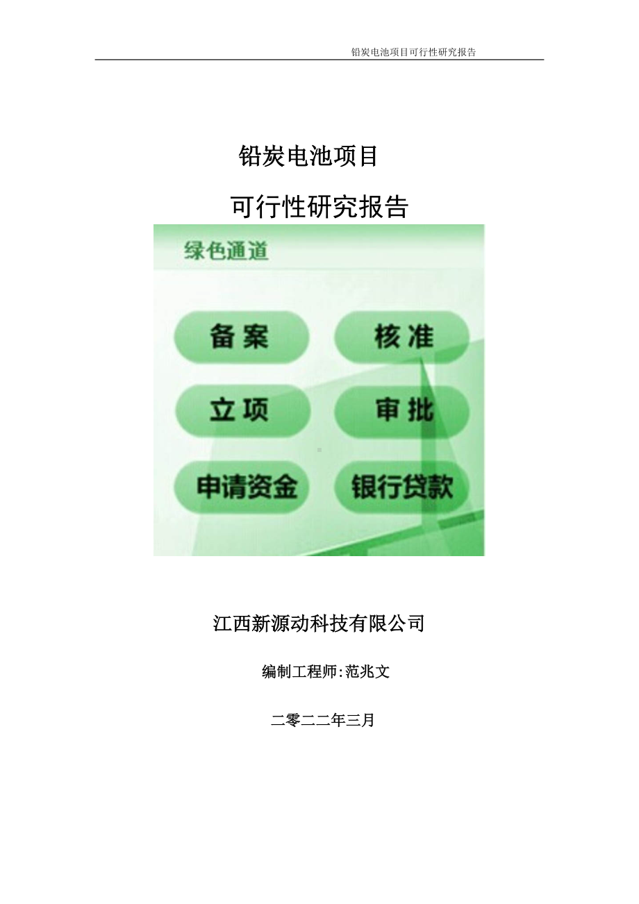 铅炭电池项目可行性研究报告-申请建议书用可修改样本.doc_第1页