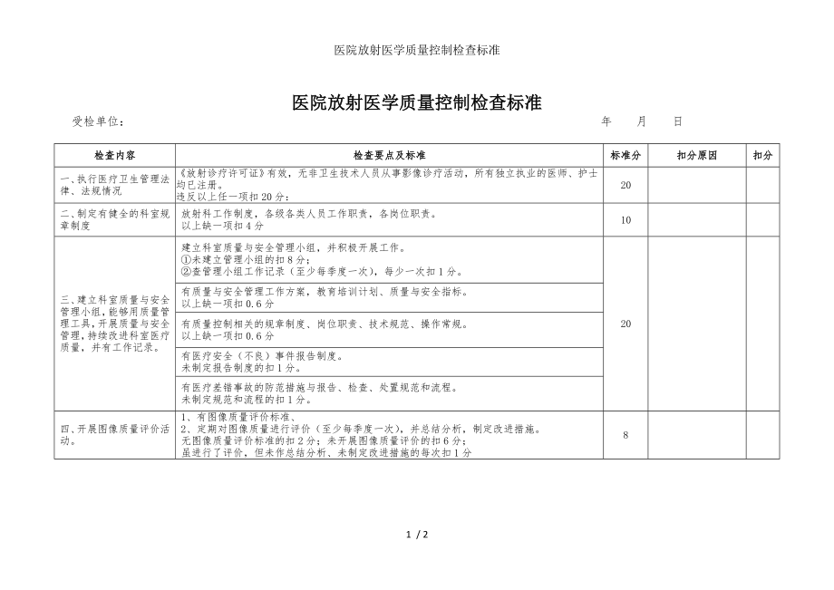 医院放射医学质量控制检查标准参考模板范本.doc_第1页