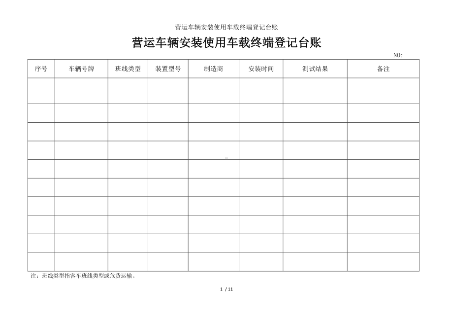 营运车辆安装使用车载终端登记台账参考模板范本.doc_第1页