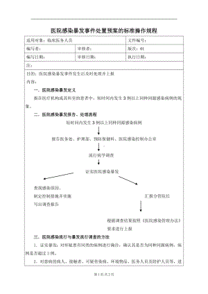 医院感染暴发事件处置预案的标准操作规程参考模板范本.doc