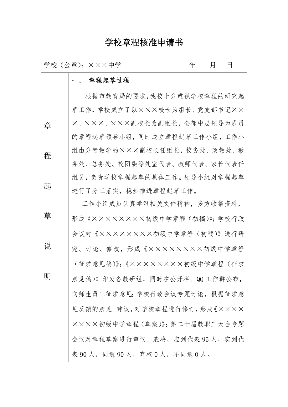 学校章程核准申请书参考模板范本.doc_第1页