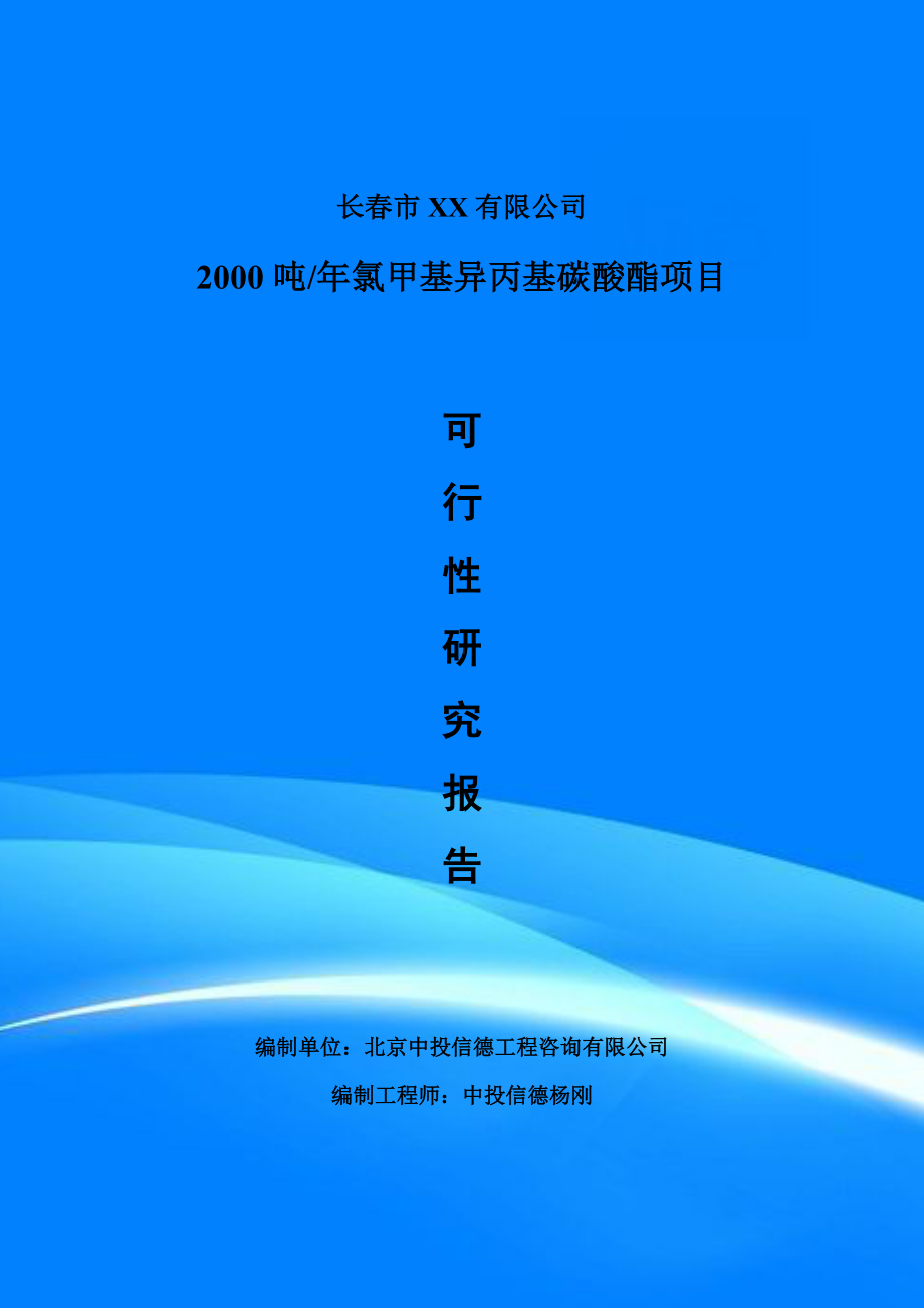 2000吨氯甲基异丙基碳酸酯项目可行性研究报告建议书案例.doc_第1页