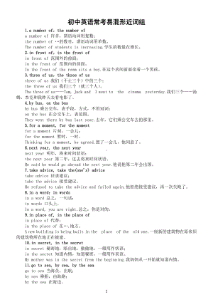 初中英语中考常考易混形近词组汇总（共34组）.docx