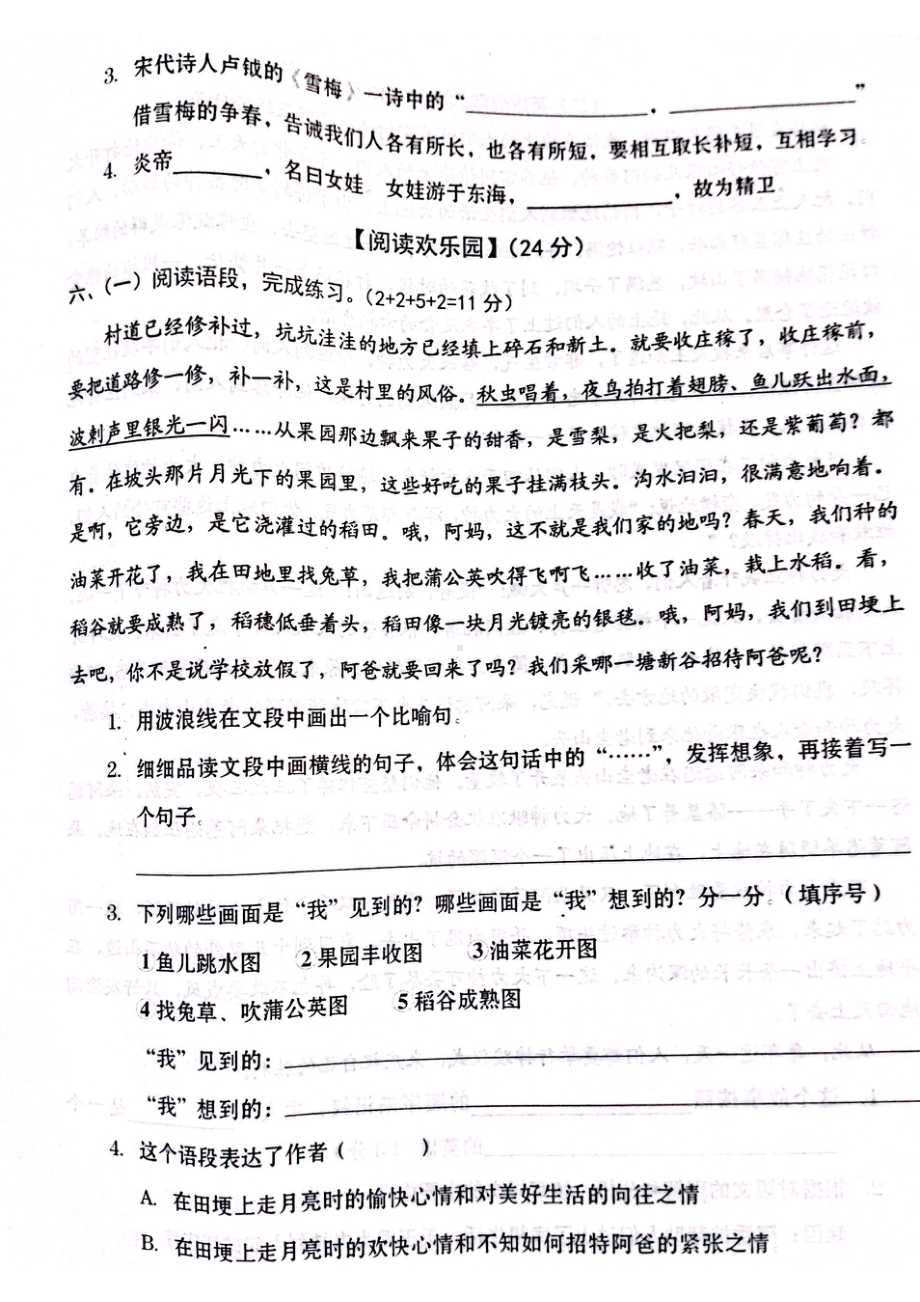 河南省商丘市宁陵县2020-2021学年四年级下学期期中考试语文试卷.pdf_第3页