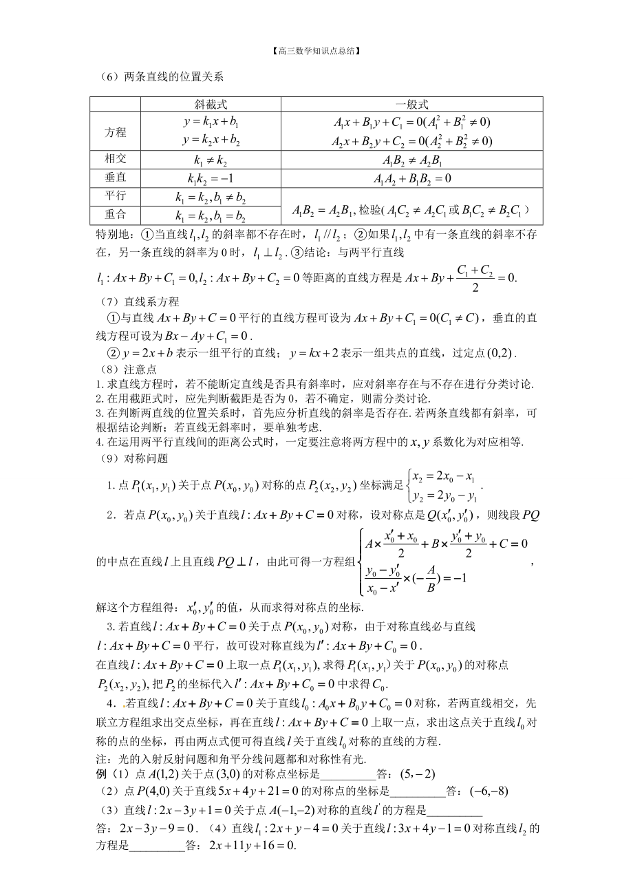 （高三数学知识点总结）28：直线方程和两条直线的位置关系.doc_第2页