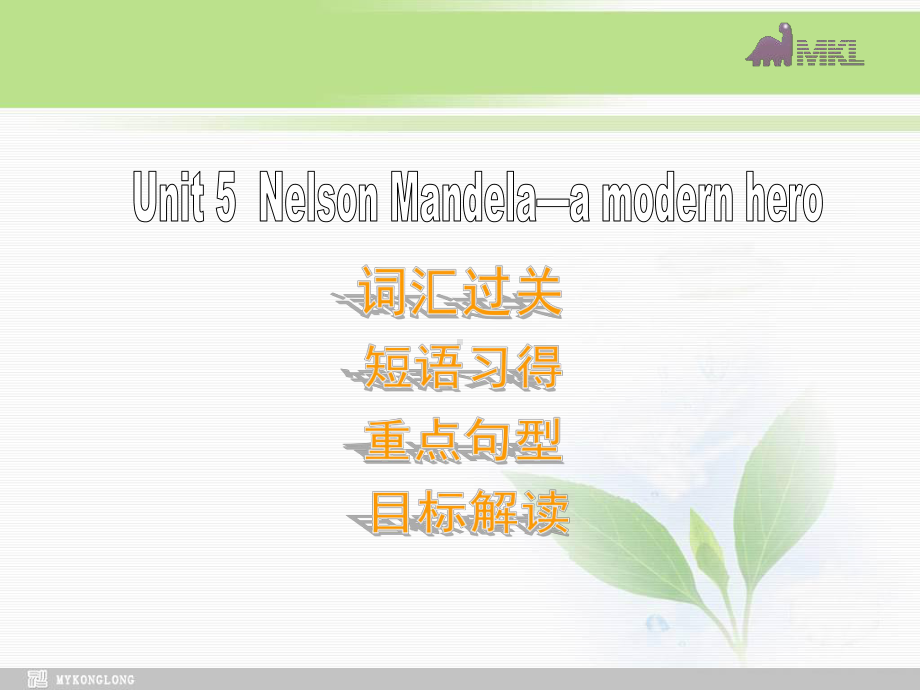 高一英语优质课件：Unit5 Nelson Mandela-a modern hero- 单元复习（新人教版必修1）学习培训模板课件.ppt_第1页