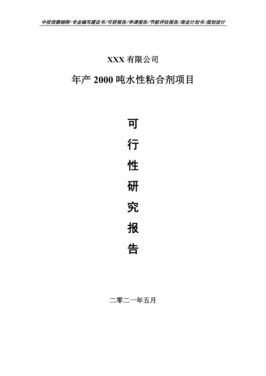 年产2000吨水性粘合剂项目可行性研究报告建议书.doc_第1页