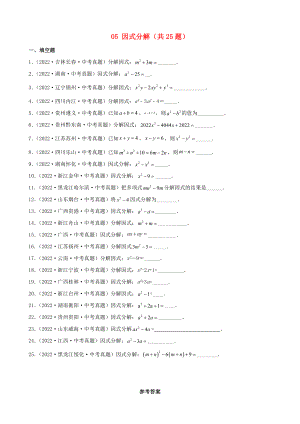 2022年中考数学真题专项汇编第一期 数与式大专题 05 因式分解（含答案）.docx