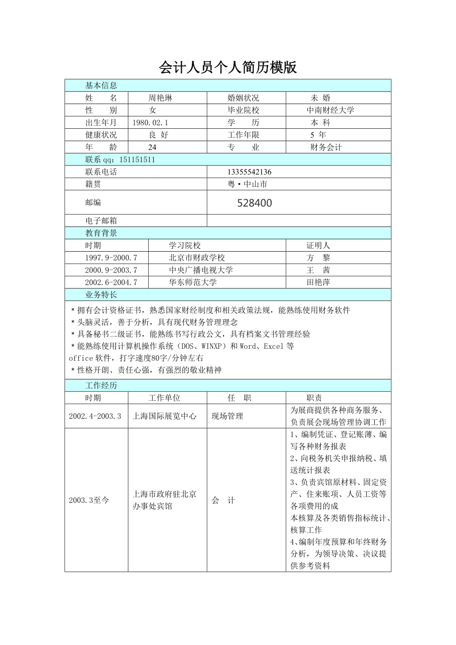 （精品简历模板）会计个人简历模版.docx_第1页