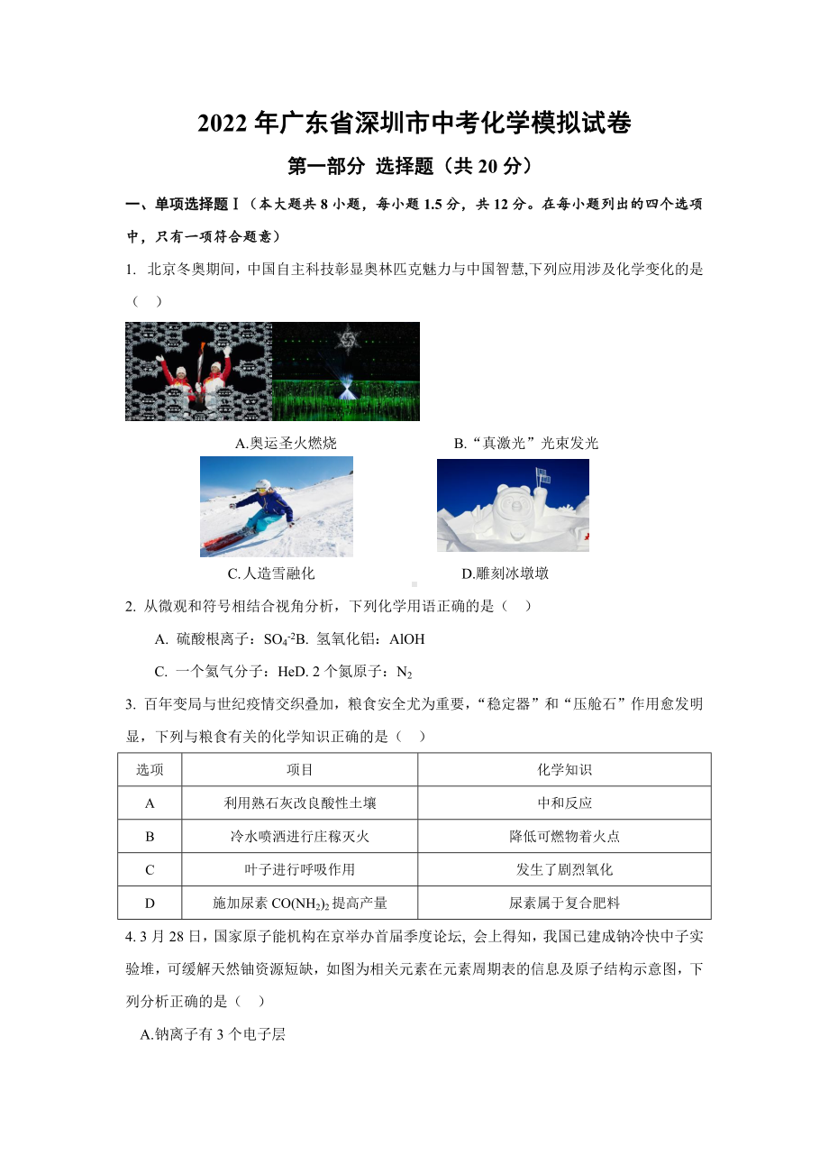 2021年广东省深圳市中考模拟化学试题.docx_第1页