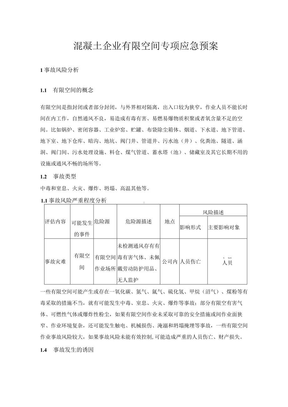 混凝土企业有限空间专项应急预案.docx_第1页