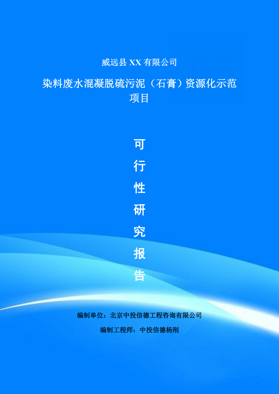 染料废水混凝脱硫污泥（石膏）资源化示范可行性研究报告建议书申请备案.doc_第1页