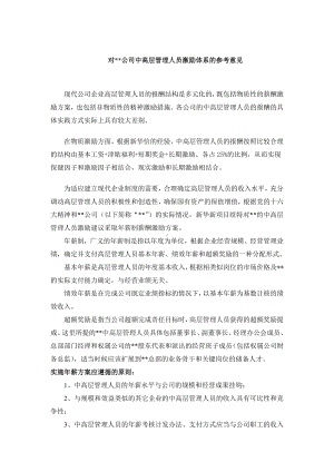 对某某公司中高层管理人员激励体系的参考意见.docx