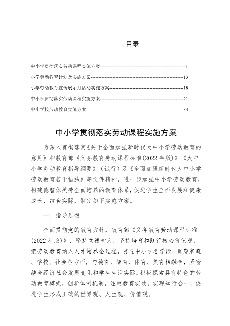 2022实施中小学贯彻落实劳动课程实施方案（5篇）.docx_第1页