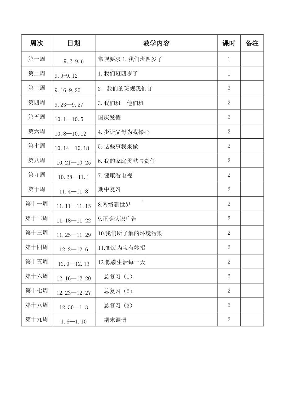 部编版四年级道德与法治上册教学计划表及全一册教案（共12节）.doc_第3页