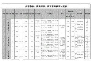 （表格）任职条件、薪资等级、转正晋升标准对照表xls.xls