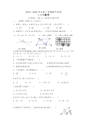 新疆石河子市第九 2019-2020学年下学期七年级下册数学期中测试卷.docx