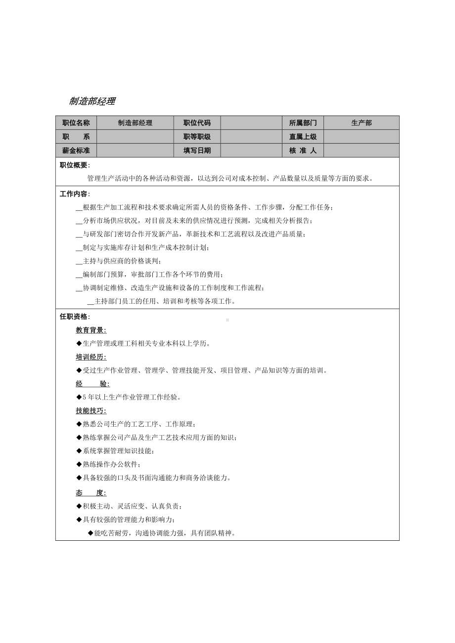 MM公司制造部经理岗位说明书.docx_第1页