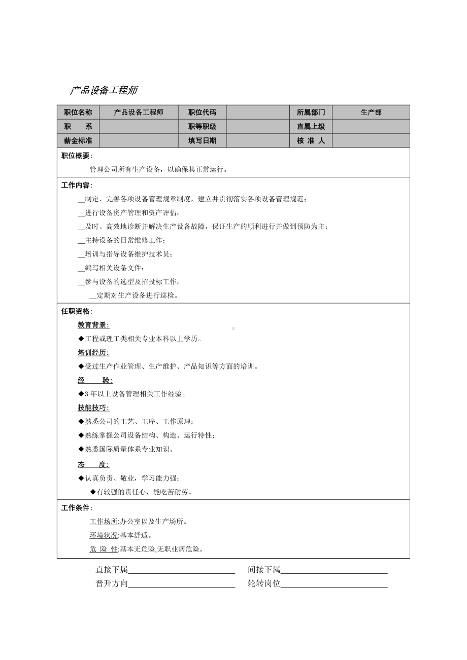 MM公司产品设备工程师岗位说明书.docx_第1页