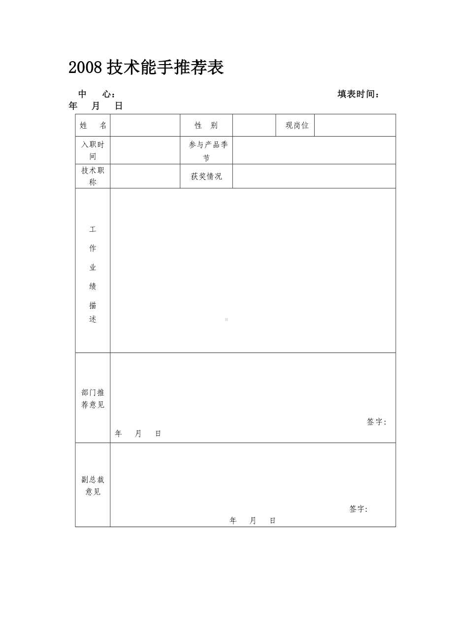 某某企业技术能手奖推荐表.docx_第1页