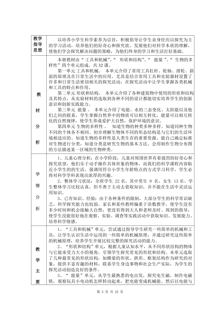 教科版六年级上科学教案(第一单元)含教学计划及教学进度安排表.doc_第2页