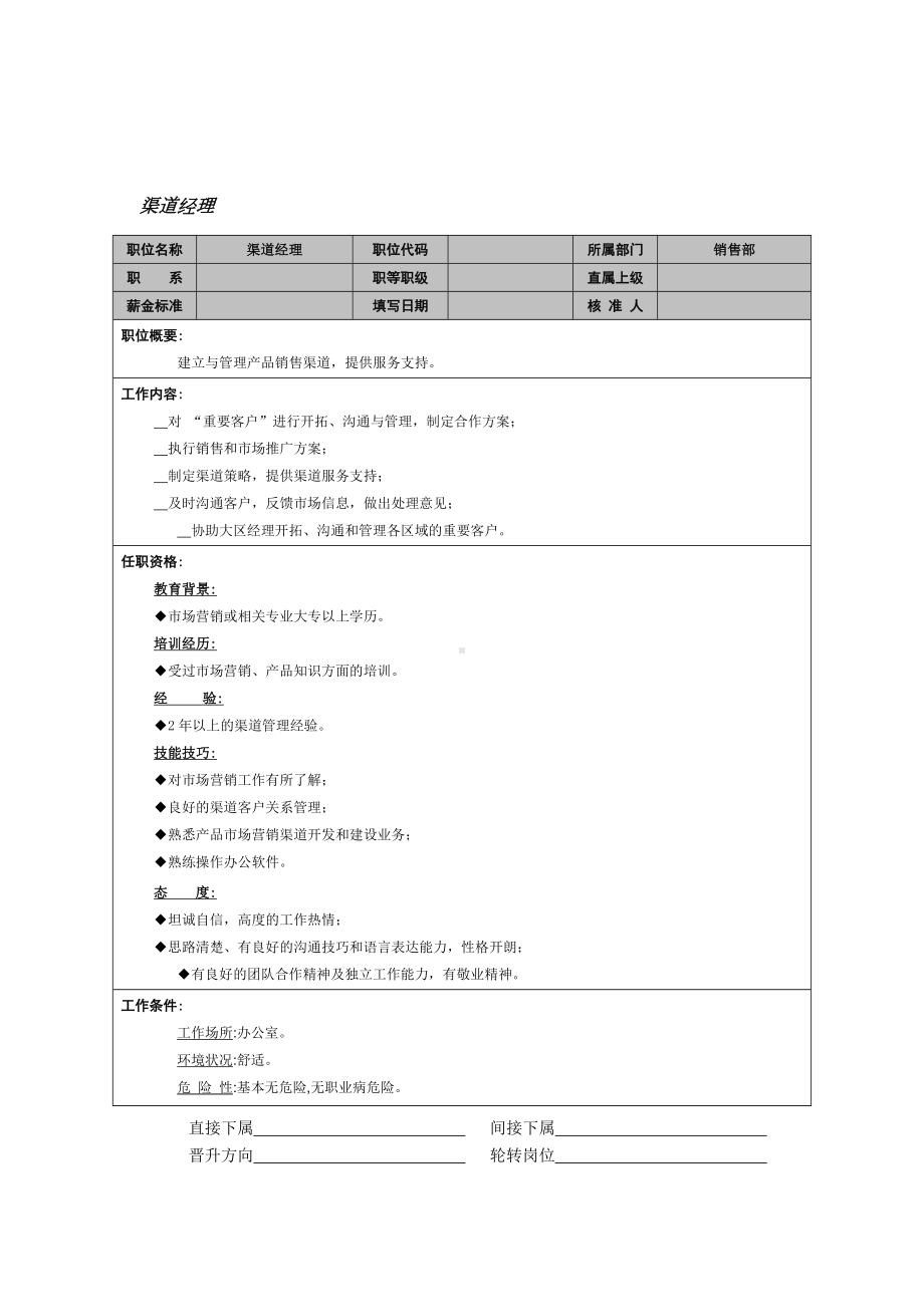 MM公司渠道经理岗位说明书.docx_第1页