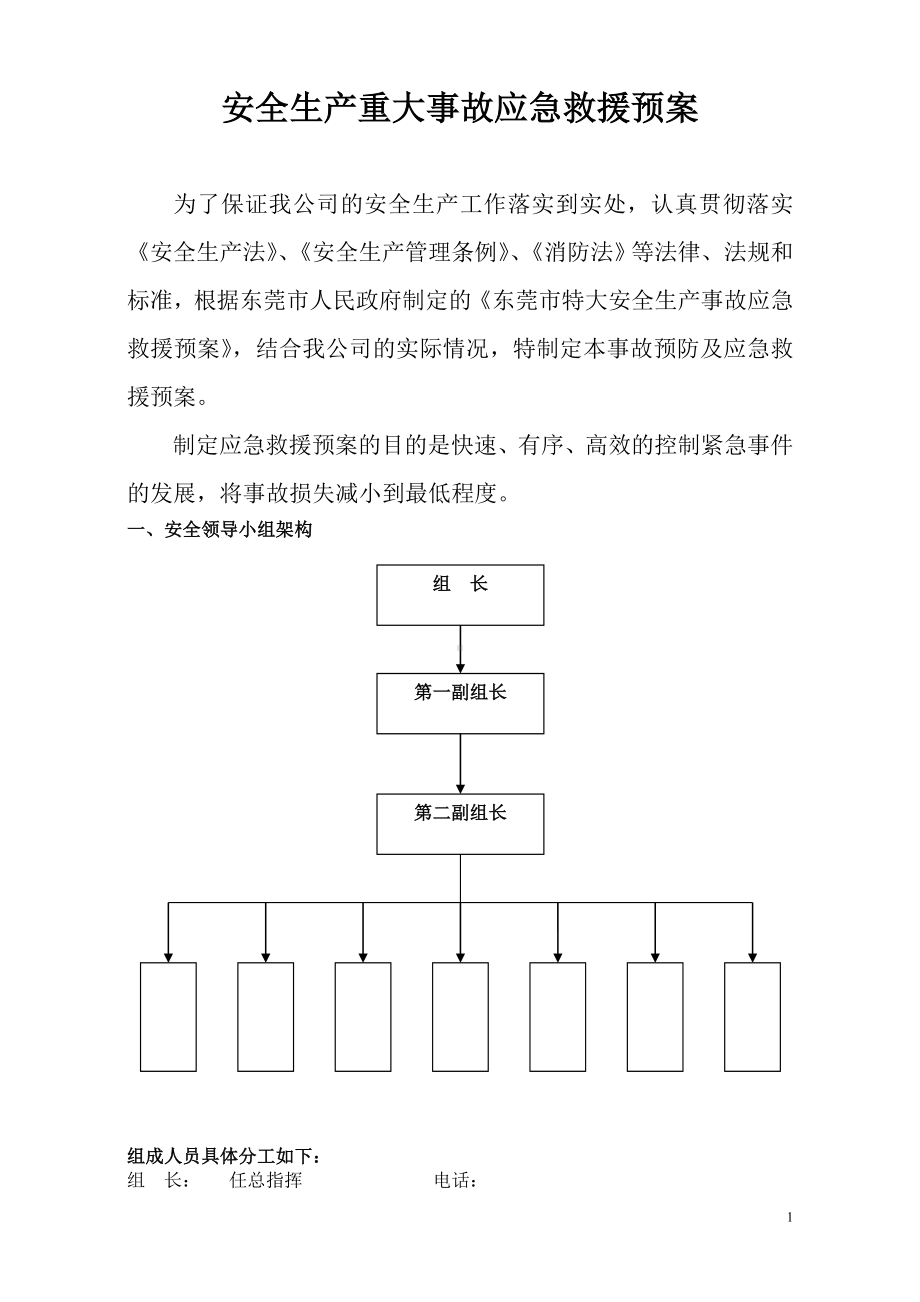 安全生产重大事故应急救援预案参考模板范本.doc_第1页