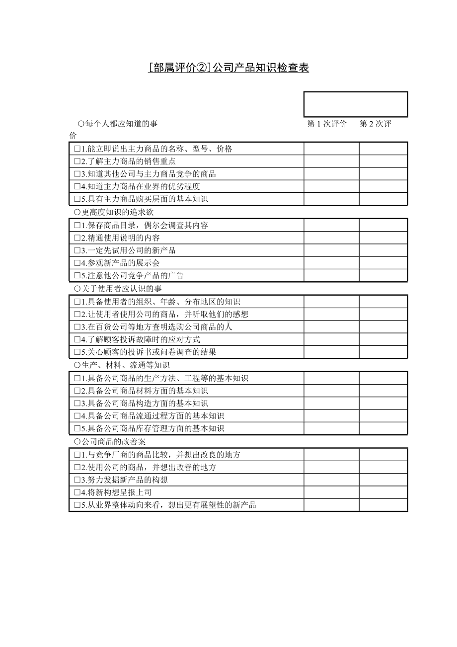 [部属评价②]公司产品知识检查表单.docx_第1页