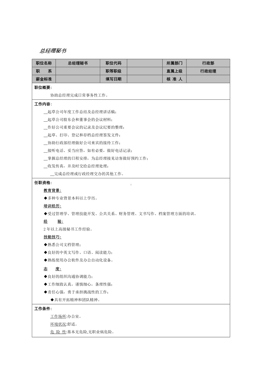 MM公司总经理秘书岗位说明书.docx_第1页