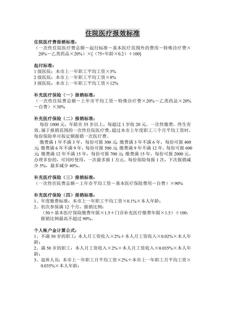 某某公司住院医疗费报销公式.docx_第1页