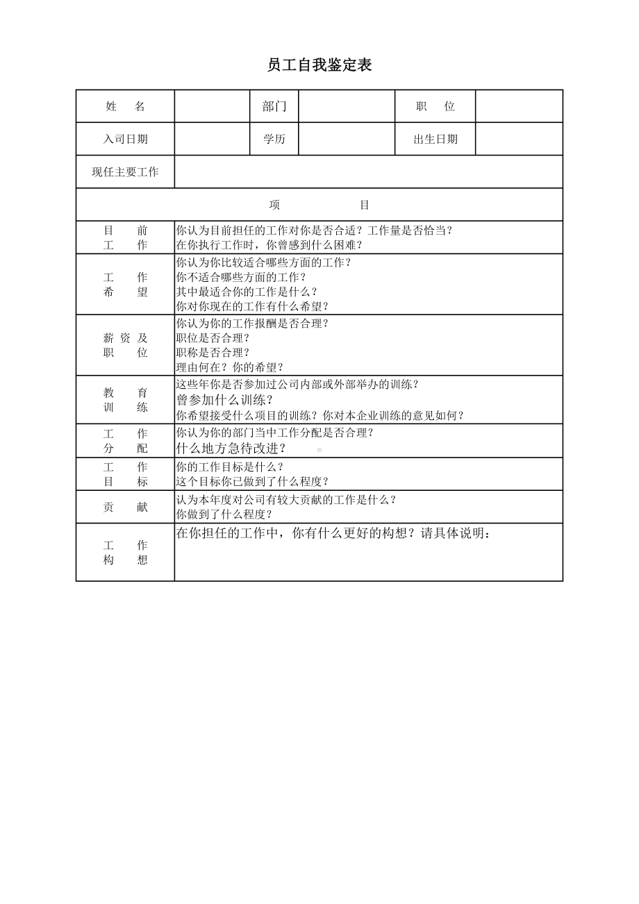 员工自我鉴定表03.docx_第1页