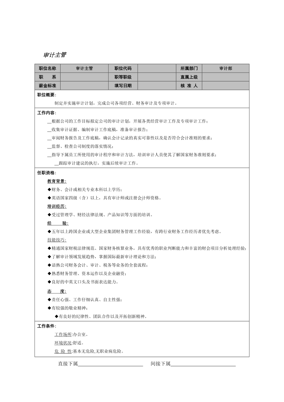 MM公司审计主管岗位说明书.docx_第1页