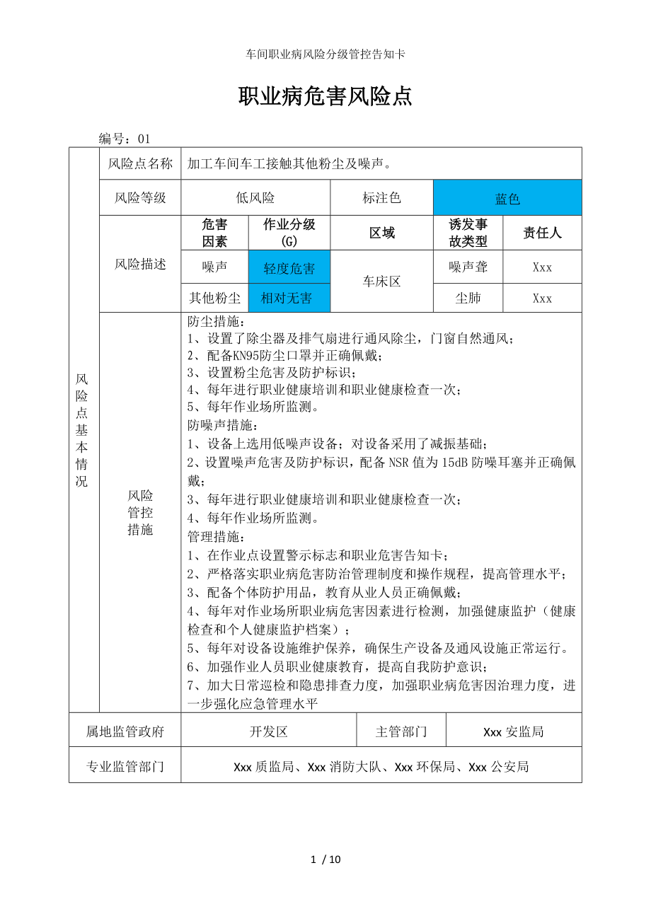 车间职业病风险分级管控告知卡参考模板范本.docx_第1页