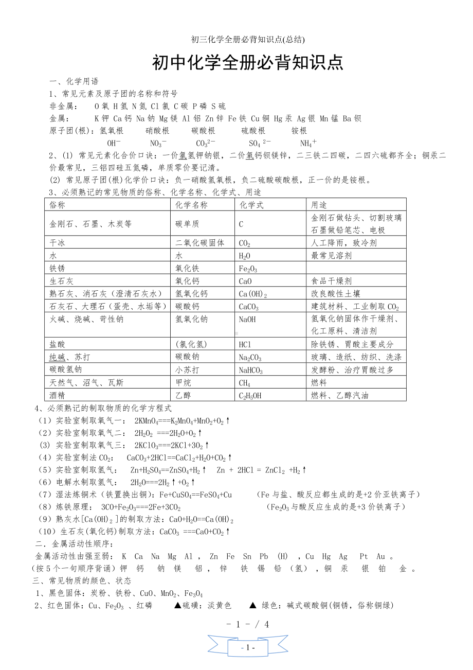 初三化学全册必背知识点(总结)参考模板范本.doc_第1页