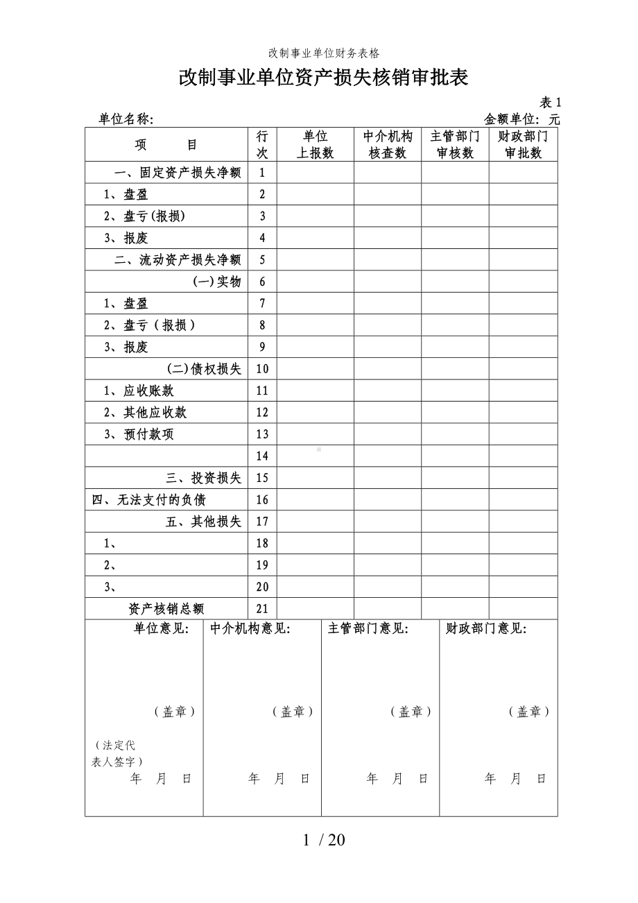 改制事业单位财务表格参考模板范本.doc_第1页