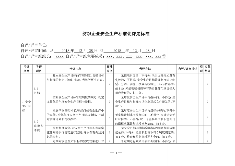 纺织企业安全生产标准化评定标准参考模板范本.doc_第1页