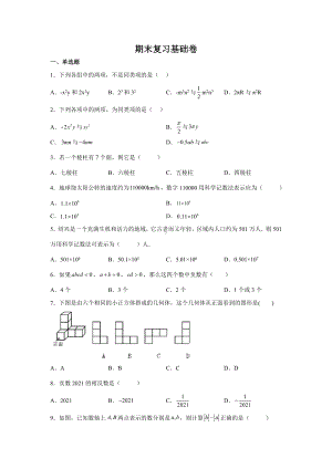 2022-2023学年人教版七年级数学上册期末复习基础卷.docx