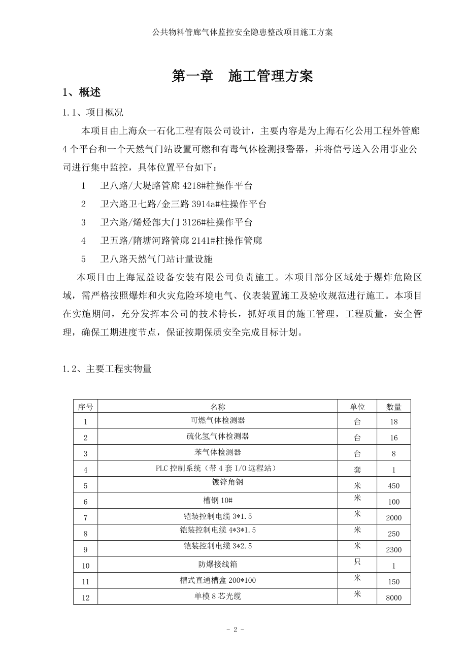 公共物料管廊气体监控安全隐患整改项目施工方案参考模板范本.doc_第3页