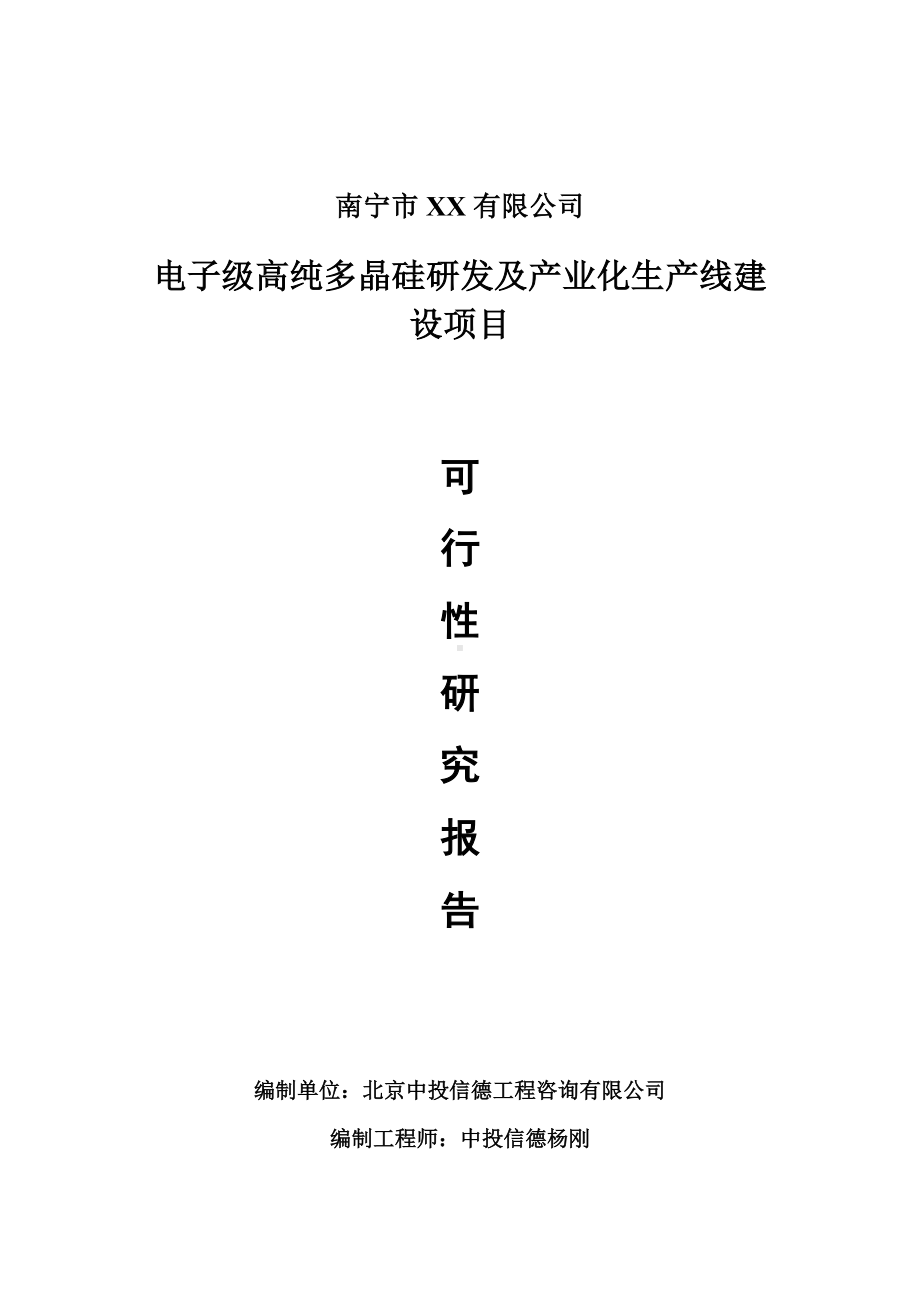 电子级高纯多晶硅研发及产业化项目可行性研究报告建议书案例.doc_第1页