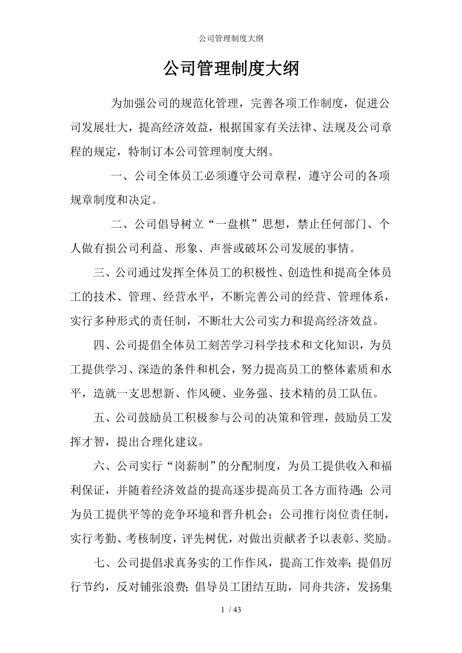 公司管理制度大纲参考模板范本.doc_第1页