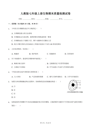 人教版七年级上册生物期末质量检测试卷（含答案解析）.docx